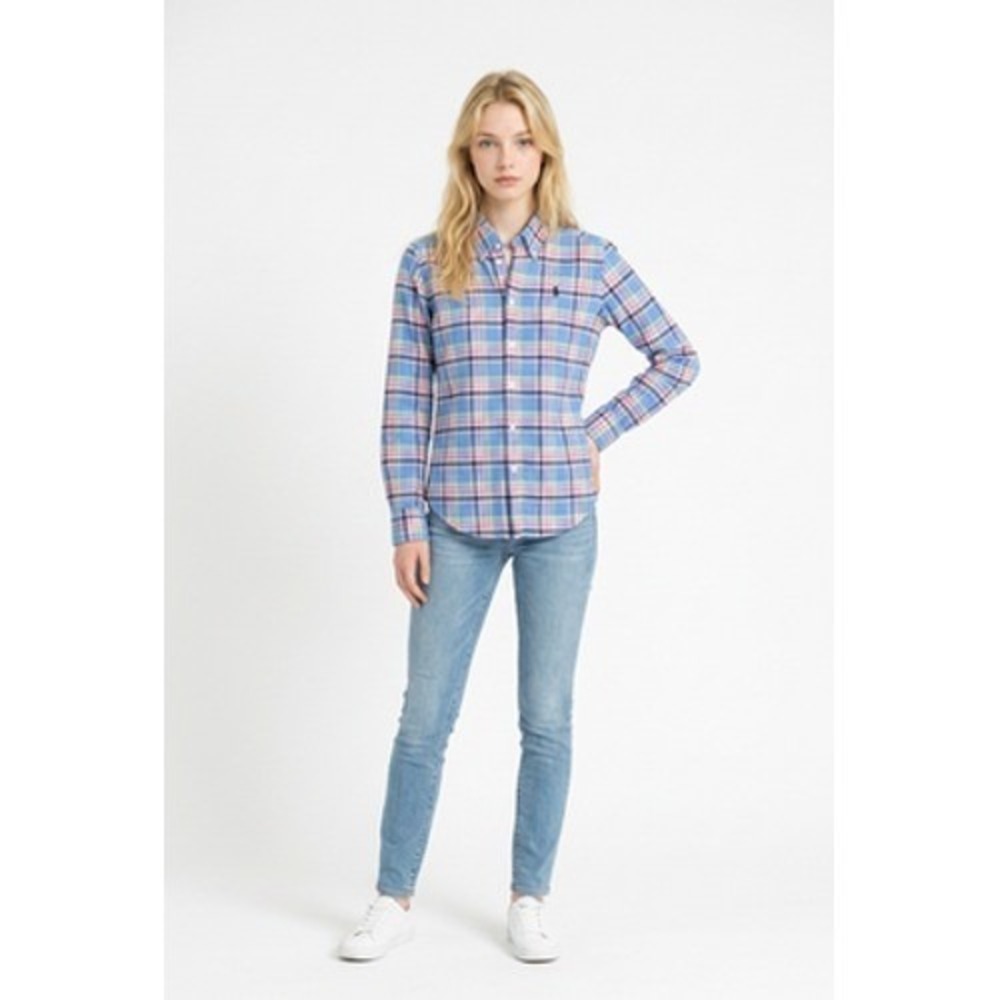 Ralph‎ Lauren Sport Button Up Shirt Women 6 Blue Plaid Classic Preppy Academia